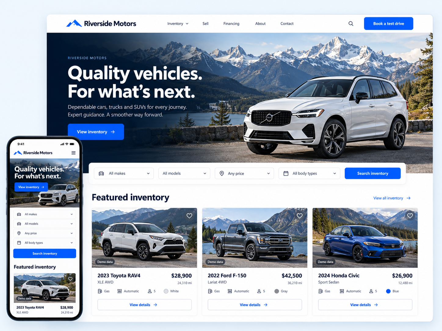 Dealership website on desktop and mobile