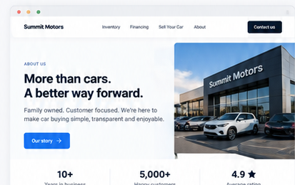 Summit Motors about page with brand story and dealership photo