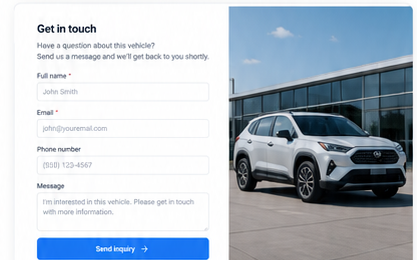 Get in touch inquiry form beside a vehicle photo